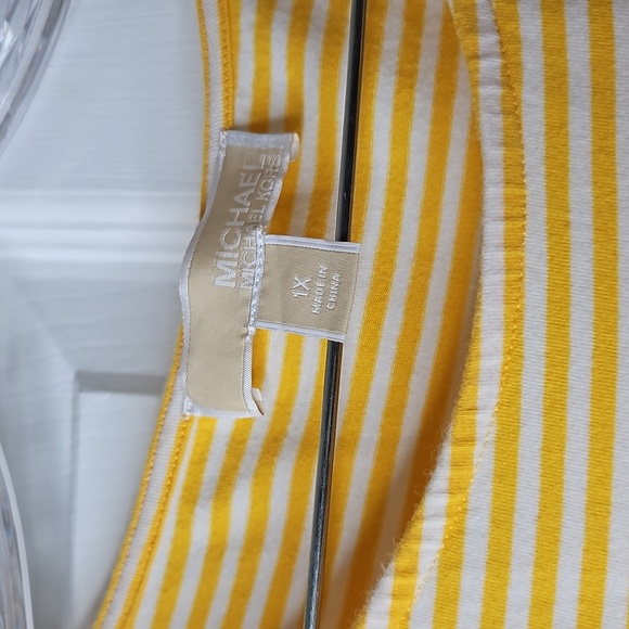 Michael Kors Yellow White Stripes Long Sleeve With Cut Out Shoulders Shirt Sz 1X - Picture 5 of 15
